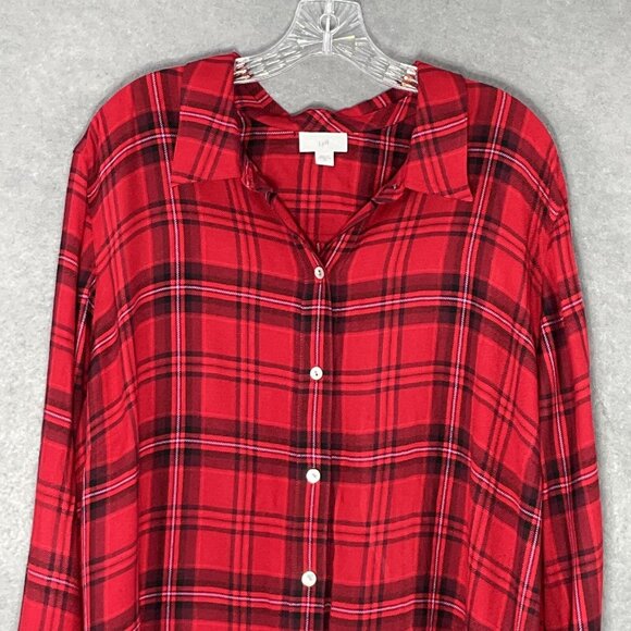 J Jill Top‎ Womens Sz 1X Red Black Plaid Corduroy Button Up Pleated Shirt Blouse - Picture 4 of 12
